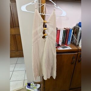 Cream Knit Halter Dress with Wooden Ring Details